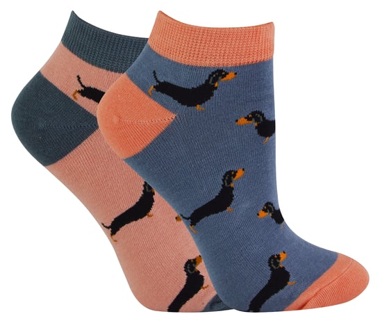 2 Paar Multipack Damen Bambus Trainer Socken | Miss Sparrow | Atmungsaktive Neuheit Tiermuster Socken - Wurst Hund - Image 1