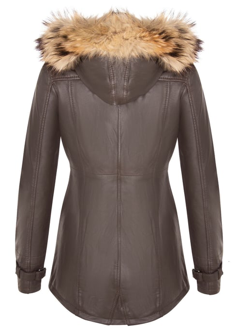 Warm women's leather parka jacket with hood - Northwich
