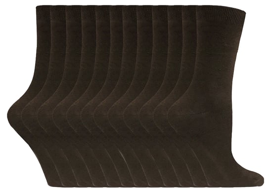 Einfarbige Damensocken mit hohem Baumwollanteil | 12 Paar Multipack | Socken-Snob | Dünne, bequeme, farbenfrohe Crew-Söckchen für Damen in Dunkelbraun - Image 1