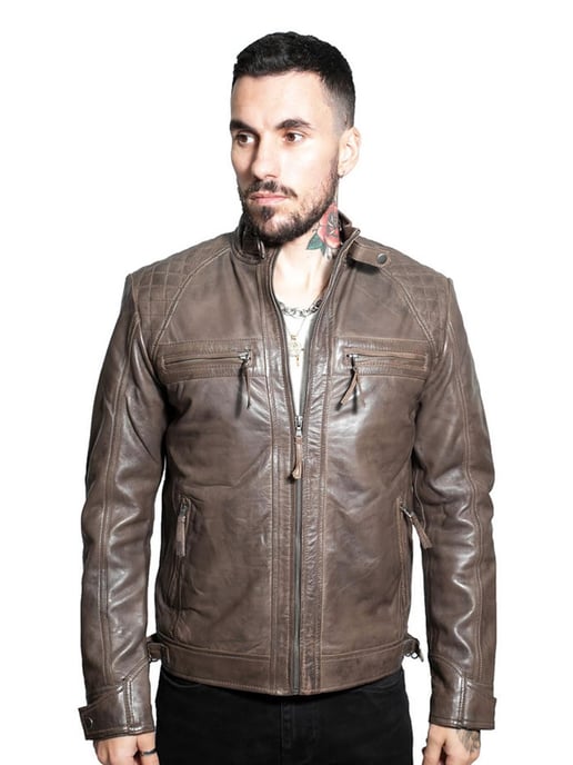 Men's Vintage Leather Quilted Biker Jacket-Monaco
