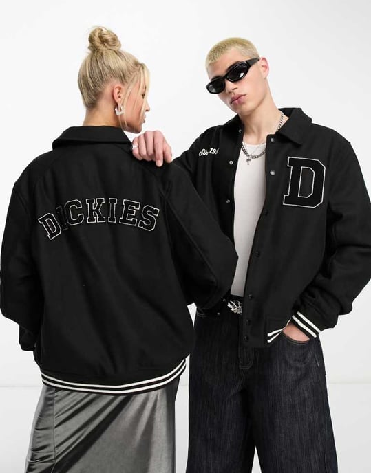 Dickies – Unisex-Collegejacke „West Vale“ in Schwarz mit aufgesticktem Logo auf der Rückseite - Image 4