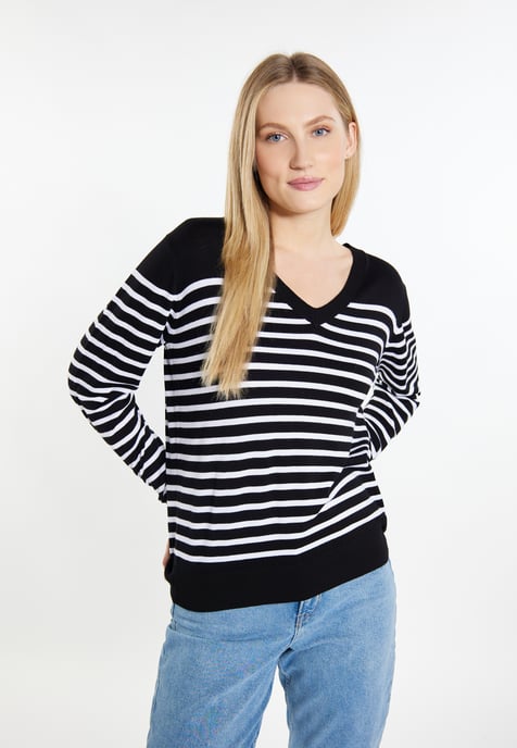 Dreimaster Strickpullover Damen schwarz weiss - Image 3