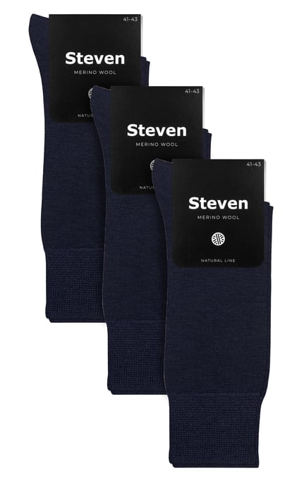 Steven - 3 Paar Multipack Herren Original Merinowolle Socken - Navy - Image 2
