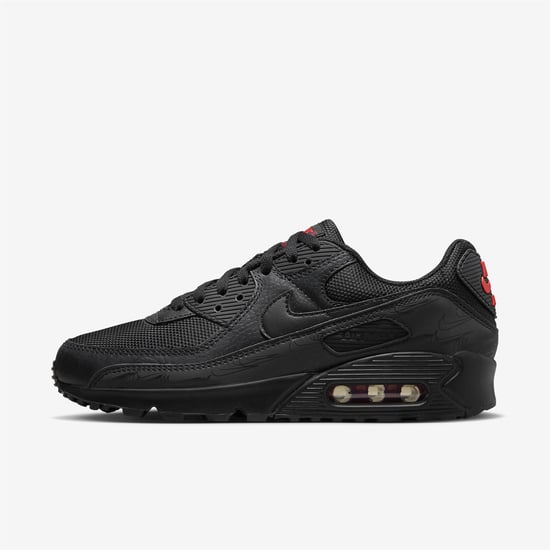 Nike Air Max 90 Herren Turnschuhe in Schwarz/Schwarz/Hellkarminrot - Image 1