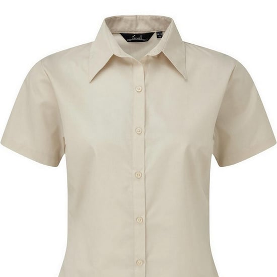 Premier Damen Kurzarm Popeline Bluse / Arbeitshemd (Natur) - Image 2