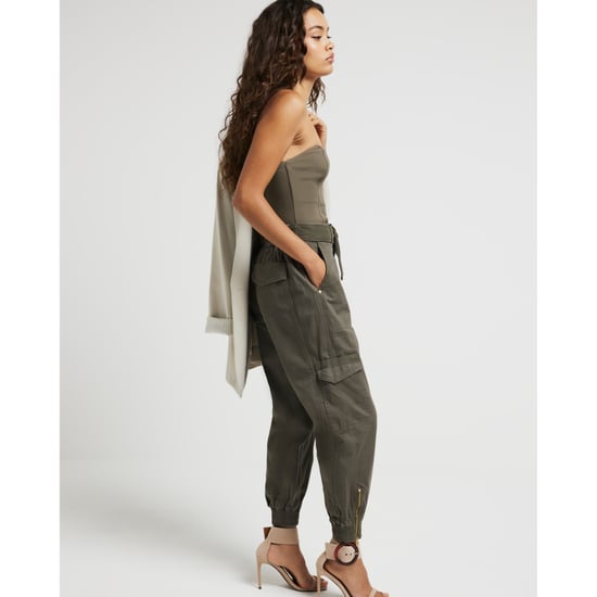 River Island Womens Cargo Trousers Petite Khaki Belted Utility