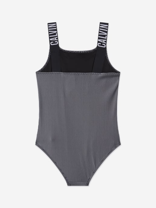 Calvin Klein Girls Logo Strap Swimsuit in Black