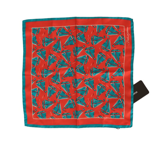 Dolce & Gabbana Men's Orange Boat Print Silk Square Handkerchief Scarf