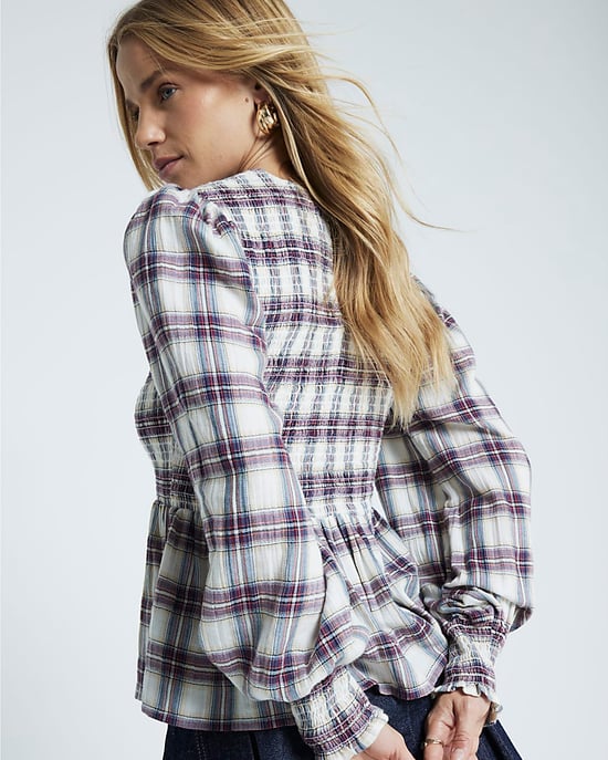 River Island Womens Top Red Shirred Checked