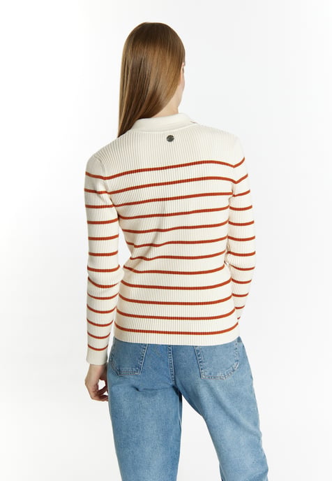 Dreimaster Strickpullover Damen Wollweiss Orange - Image 4