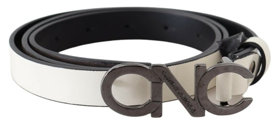 Costume National Women's Belt Mettalic Gray Leather Logo Belt