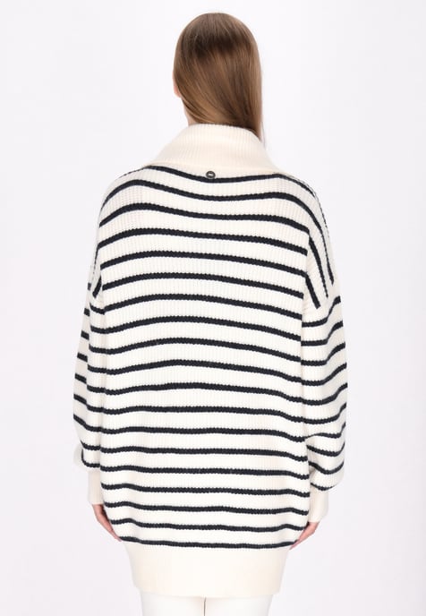 Dreimaster Cardigan Damen Wollweiss Marine - Image 4
