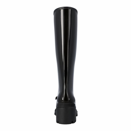 Gucci Damen kniehohe Gummistiefel mit Pferdemotiv aus schwarzem Leder - Image 3
