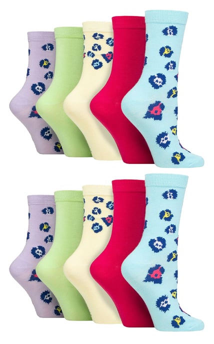 Wildfeet - 10er Pack Damen Bambus Crew Socken mit Punkten, Leoparden- und Blumenmuster - Multicolour - Image 1