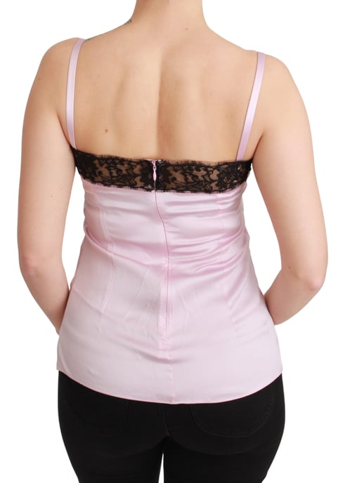 Dolce & Gabbana Damen Seidenoberteil mit schwarzer Spitze und pinkem Tanktop - Image 5
