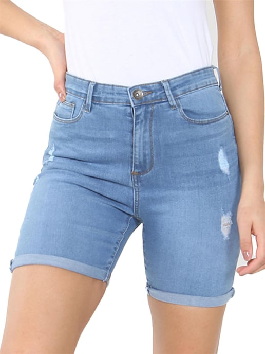 Enzo | Womens Ripped Denim Shorts - Hellblau - Image 4