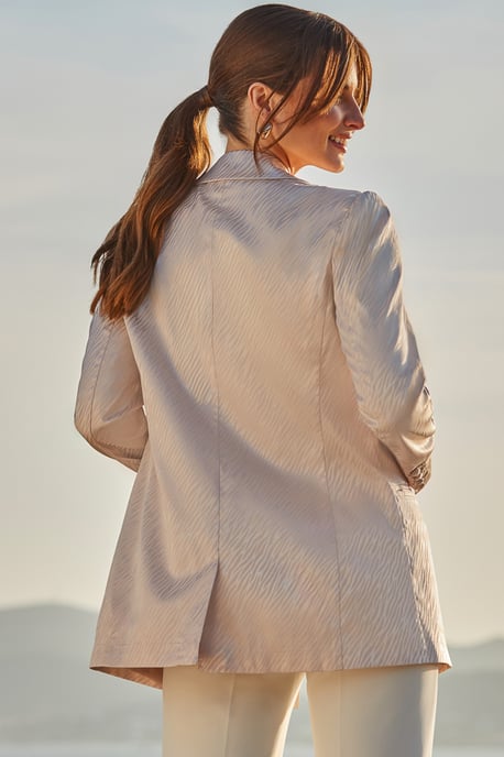 Champagne Gold Animal Jacquard Satin Double Breasted Blazer