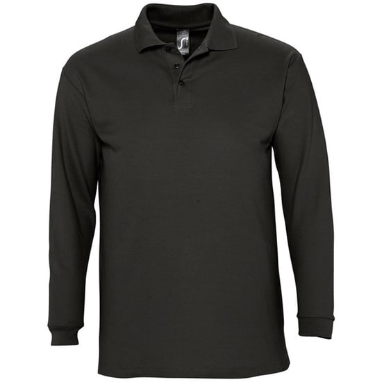 SOLS Herren Winter II Langarm-Pique-Baumwoll-Poloshirt (Schwarz) - Image 1