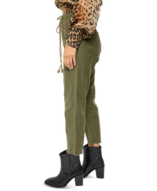 Free People Women Pants Green Comfort Raw Ankle Boyfriend