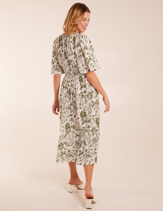 V Neck Elastic Waist Dress