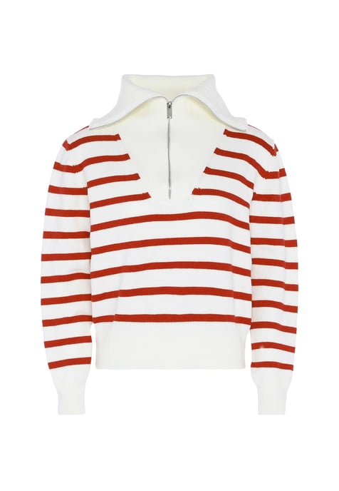 Dreimaster Pullover mit Streifen Damen WOLLWEISS ROT - Image 1