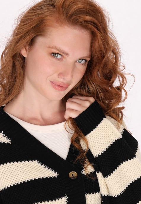 Dreimaster Cardigan Damen Schwarz Creme Streifen - Image 5