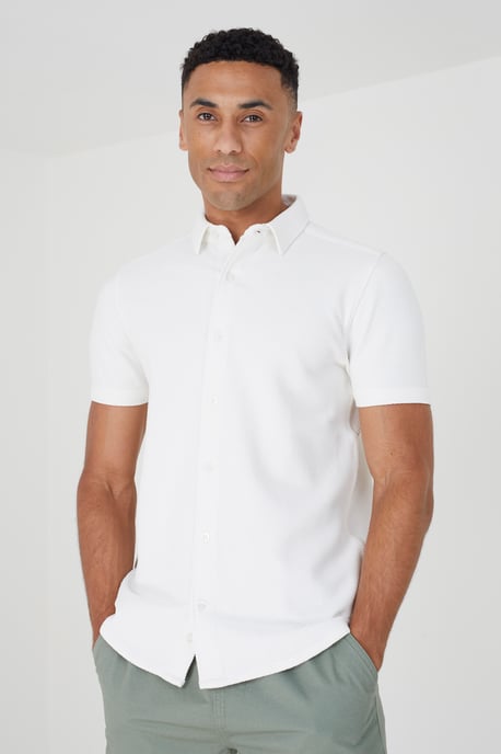 Cream 'Cadby' Short Sleeve Textured Shirt