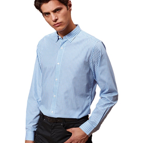 Premier Mens Maxton Check Long Sleeve Shirt (Hellblau/Weiß) - Image 2