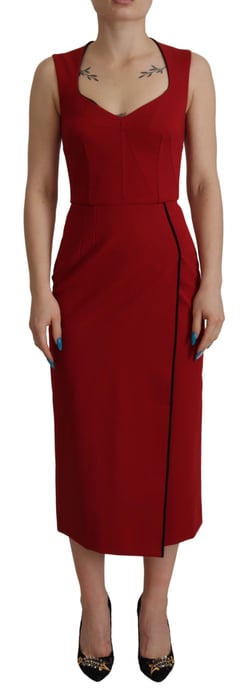 Dolce & Gabbana Rotes Sweetheart-Ausschnitt Bodycon Midi Damenkleid - Image 1