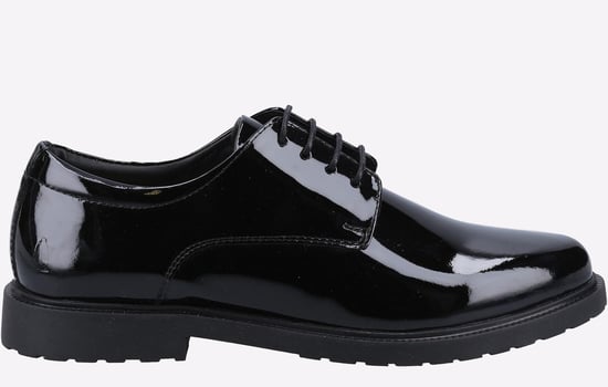Hush Puppies Verity Slip On Leder Damen Lack Schwarze Brogues Schuhe - Image 1