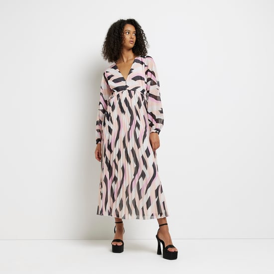 River Island Womens Maxi Dress Pink Print Long Sleeve