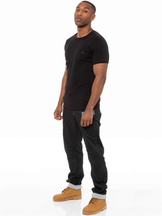 Enzo | Mens Denim Cuffed Jogger Jeans - Schwarz/Blau - Image 6