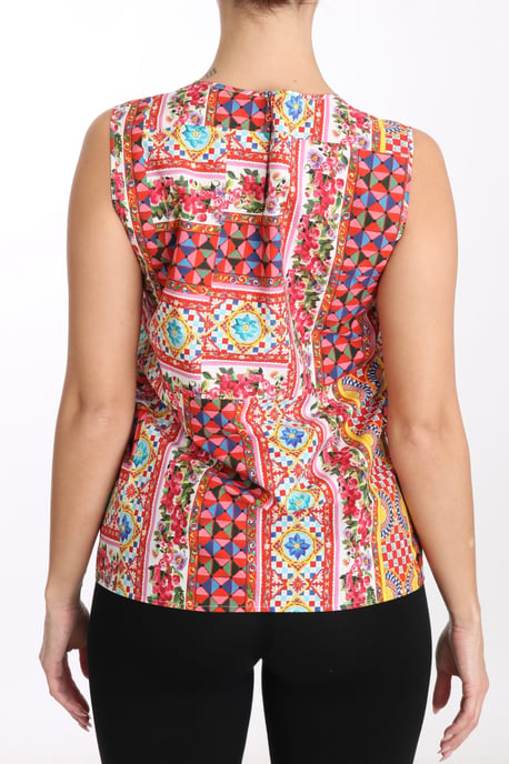 Dolce & Gabbana Damen Carretto Print Pure Cotton Tanktop Blumenshirt - Image 2