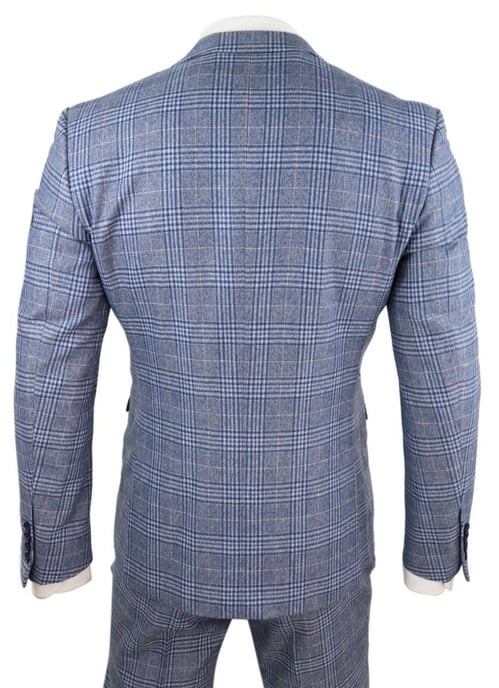 Herren 3-teiliges Anzugset in Blau-Grau mit Karomuster, Vintage Retro - Image 3