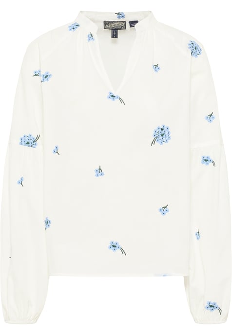 Dreimaster Tunika Damen Wollweiss Blau - Image 1
