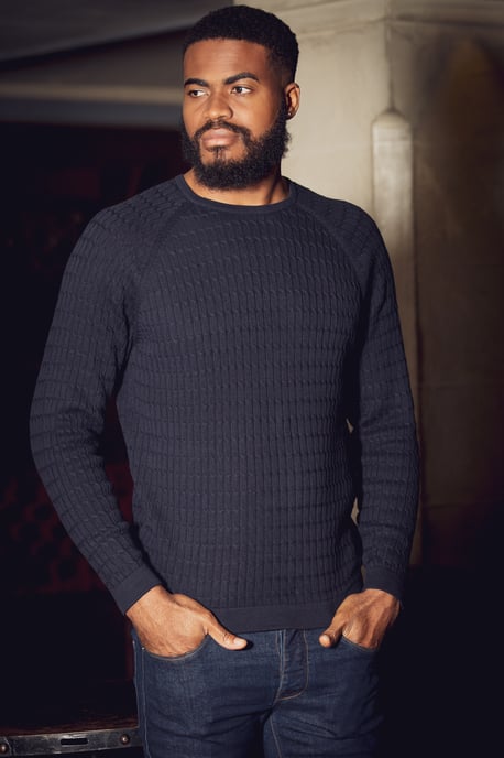 Navy Cotton Long Sleeve Crew Neck Knitted Jumper
