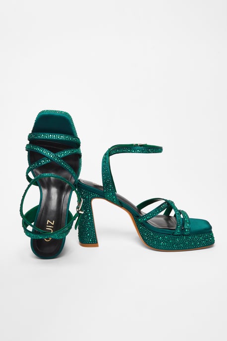 Dark Green Diamante Platform Heels