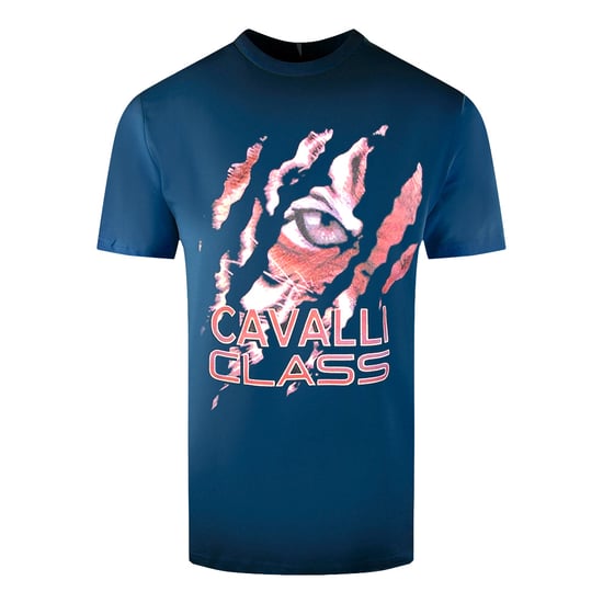 Cavalli Class Peeking Tiger Design Navy Blue T-Shirt