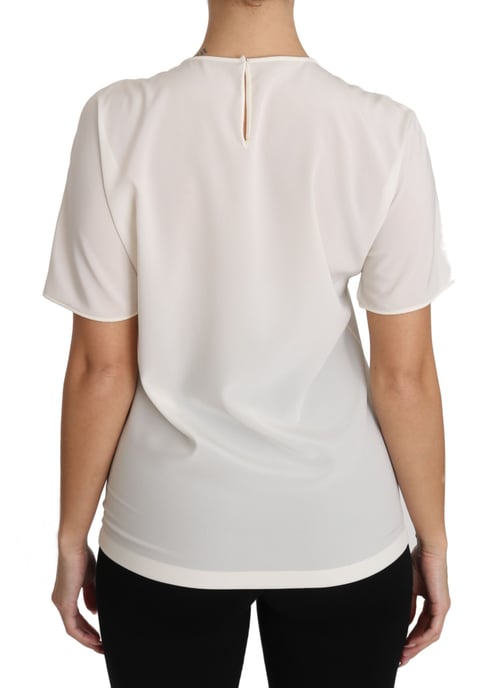 Dolce & Gabbana Damen T-Shirt aus weißer Seidenstretch #dgfamily - Image 3