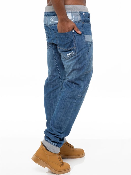 Enzo | Mens Denim Cuffed Jogger Jeans - Blau - Image 4