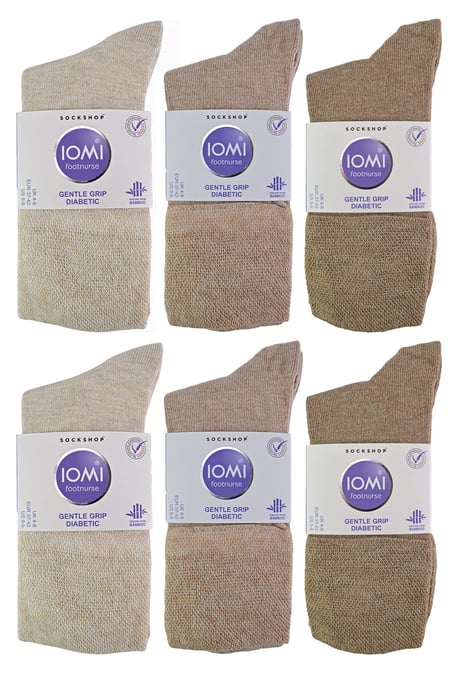 IOMI - 12 Paar Multipack Damen Diabetiker Bambus Socken | Damen Extra breite nahtlose Socken mit nicht elastischen sanften Grip Top - Beige - Image 2