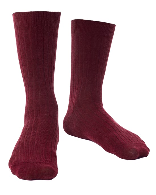 Steven - Socken aus Merinowolle für Herren mit lockerem, weichem Oberteil für geschwollene Füße - Burgunderrot - Image 1
