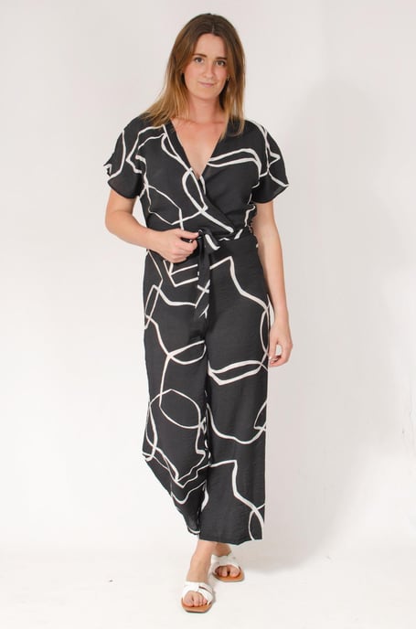 Summer Print Tie Waist Short Sleeve Jumpsuit