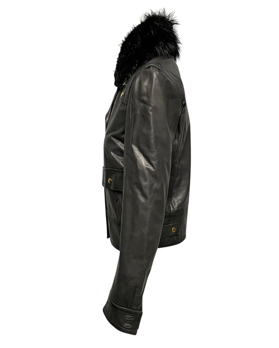 Gucci Jacke mit Fellkragen aus schwarzem Leder - Image 3