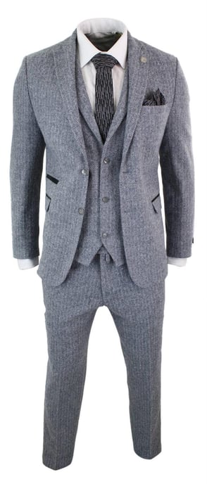 Men's 3 Piece Grey Herringbone Tweed Suit