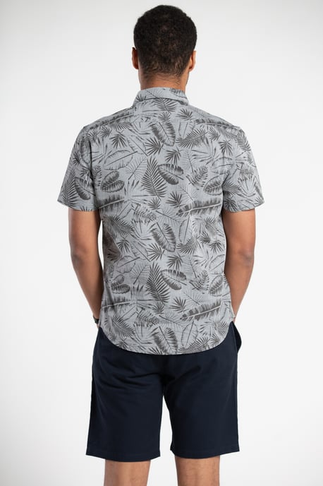 Grey Printed Chambray Short-Sleeve Shirt