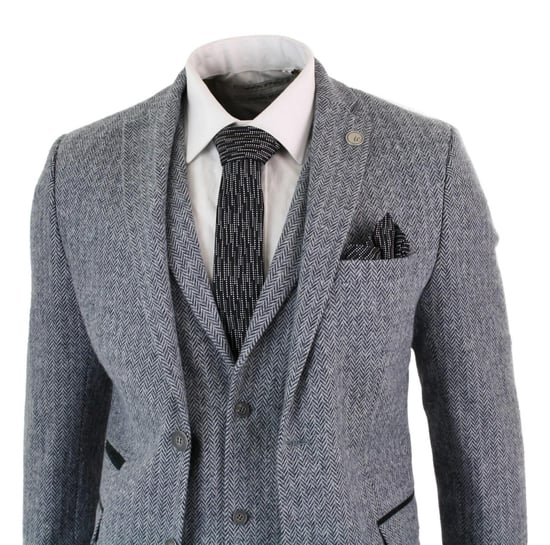 Men's 3 Piece Grey Herringbone Tweed Suit