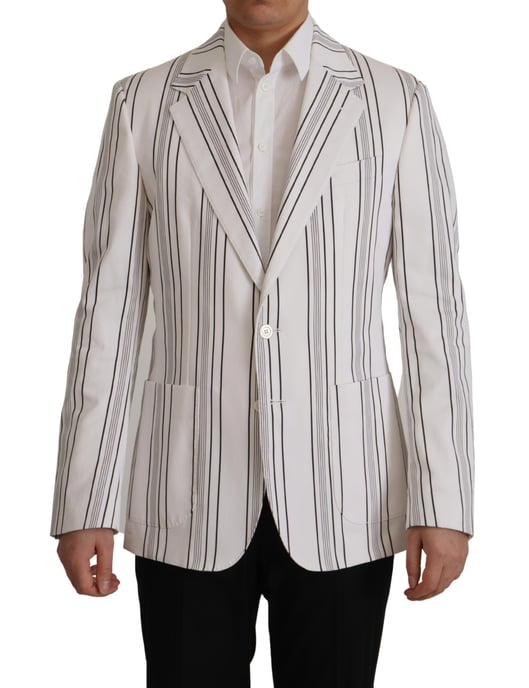 Dolce & Gabbana Weiß Streifen Baumwolle Einreiher Herren Blazer - Image 1