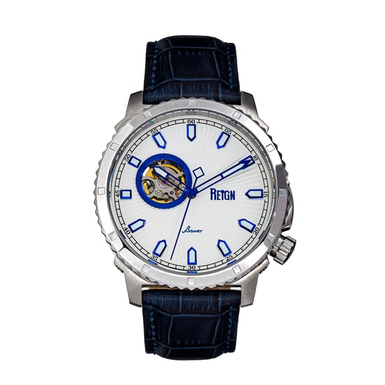 Reign Bauer Automatic Semi-SkeletonLeather-Band Watch
