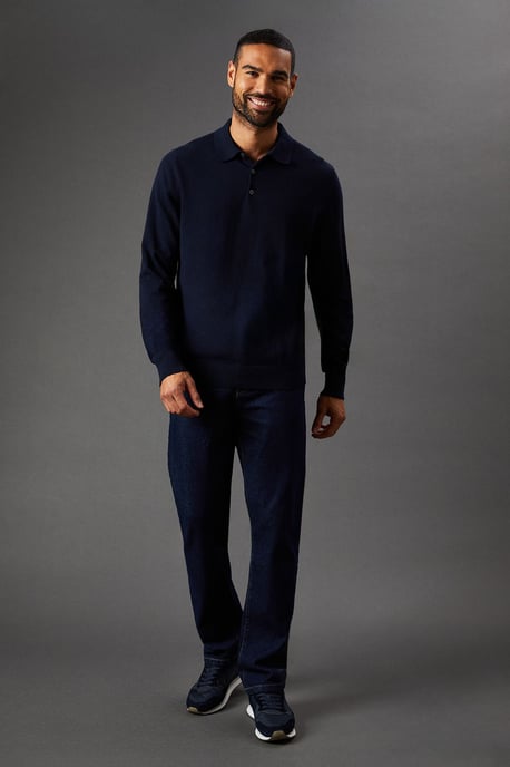 Cotton Rich Long Sleeve Knitted Polo